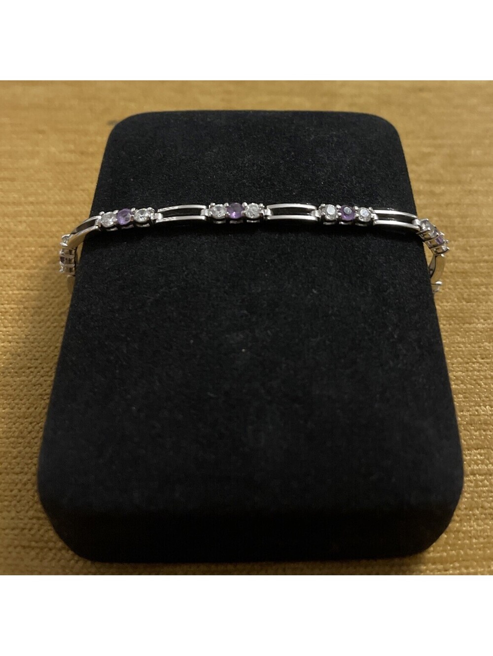 Sterling Silver 925 HMI Purple Amethyst Color Cubic Zirc. Tennis Bracelet! M387